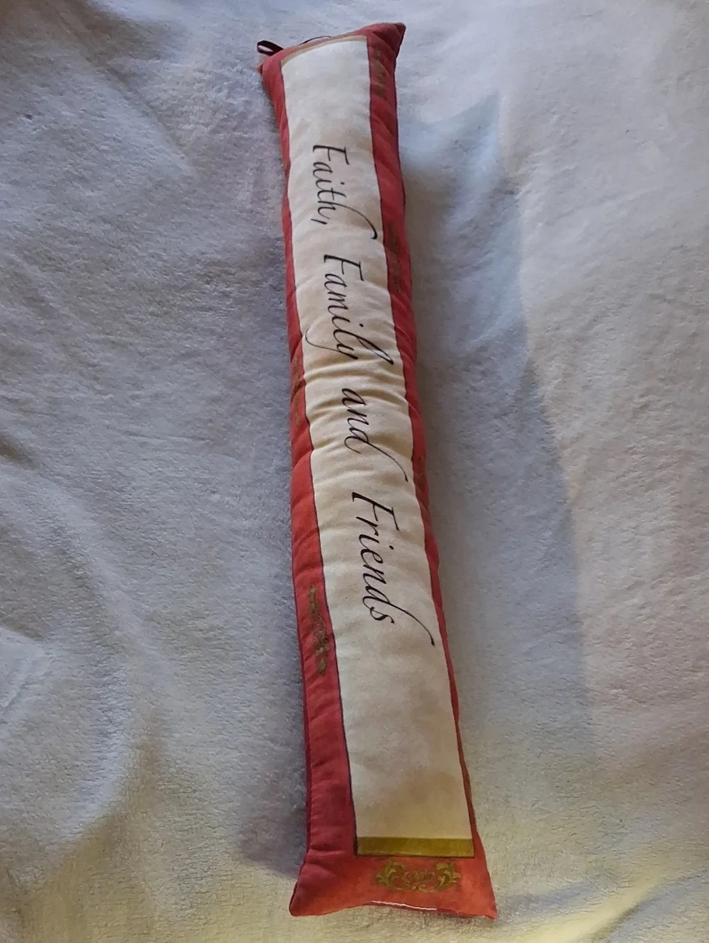 Faith Family and Friends Long Decorative Draft Stopper  - Red and Cream Pillow